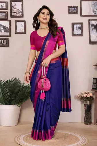 Blue silk blend heavy border fancy latest collection saree