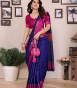 Blue silk blend heavy border fancy latest collection saree