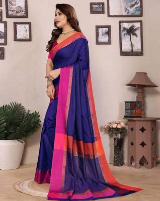 Blue silk blend heavy border fancy latest collection saree 2