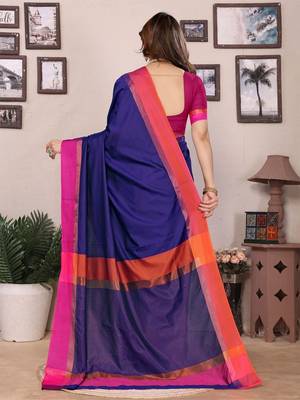 Blue silk blend heavy border fancy latest collection saree 3