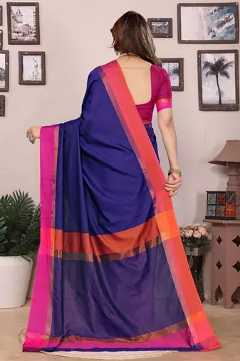 Blue silk blend heavy border fancy latest collection saree