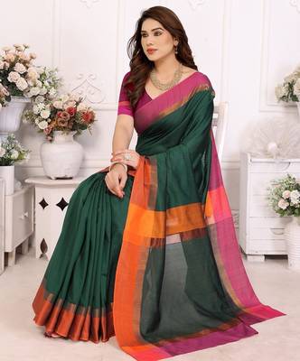 Green silk blend heavy border fancy latest collection saree 1