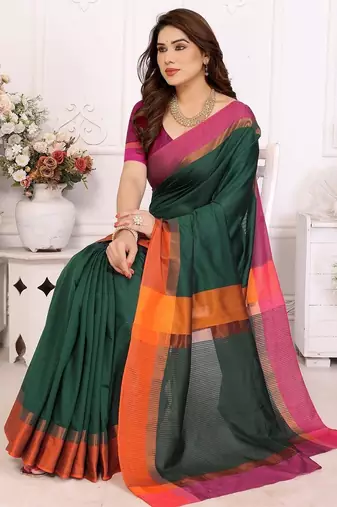 Green silk blend heavy border fancy latest collection saree