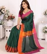 Green silk blend heavy border fancy latest collection saree