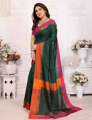 Green silk blend heavy border fancy latest collection saree 2