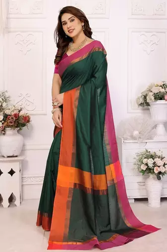 Green silk blend heavy border fancy latest collection saree