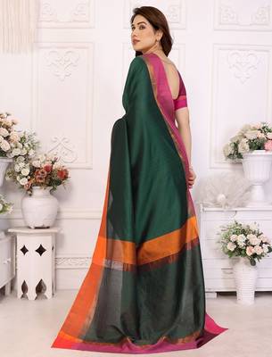 Green silk blend heavy border fancy latest collection saree 3