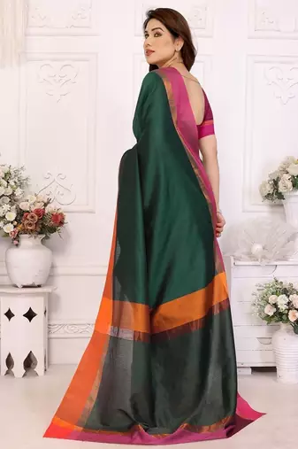 Green silk blend heavy border fancy latest collection saree