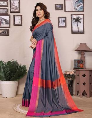 Grey silk blend heavy border fancy latest collection saree 2