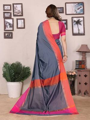 Grey silk blend heavy border fancy latest collection saree 3