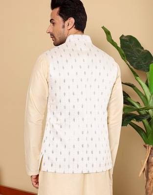 White silk embroidered nehru jacket for mens 3