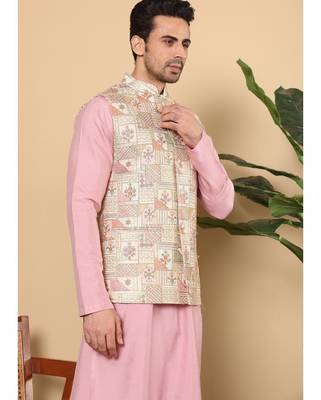 Multicolor silk embroidered nehru jacket for mens 1
