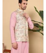 Multicolor silk embroidered nehru jacket for mens