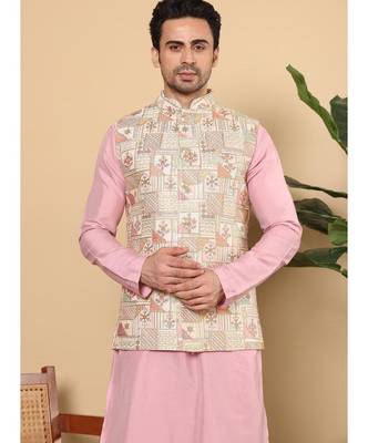 Multicolor silk embroidered nehru jacket for mens 2