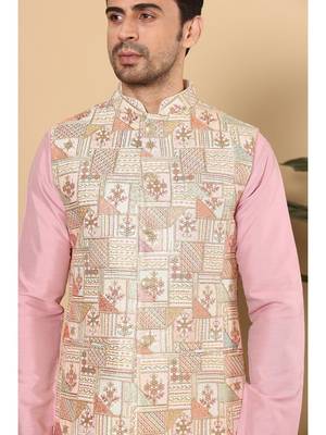 Multicolor silk embroidered nehru jacket for mens 3