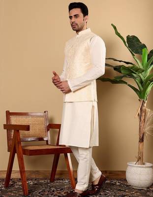 White silk embroidered nehru jacket for mens 2