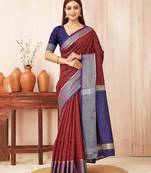 Maroon checks design silk blend saree with blouse piece