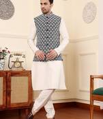 Black silk embroidered nehru jacket for mens