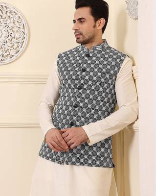 Black silk embroidered nehru jacket for mens 2