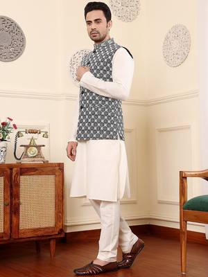 Black silk embroidered nehru jacket for mens 3