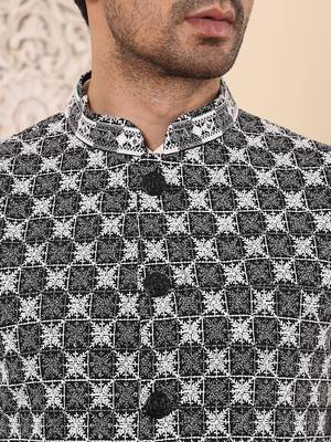 Black silk embroidered nehru jacket for mens 4