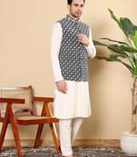 Black silk embroidered nehru jacket for mens