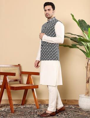Black silk embroidered nehru jacket for mens 3