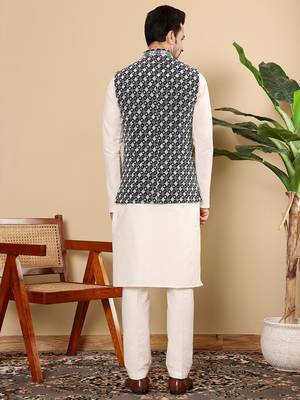 Black silk embroidered nehru jacket for mens 4