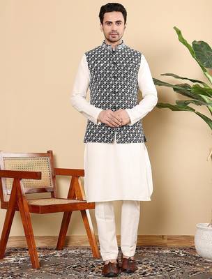 Black silk embroidered nehru jacket for mens 5