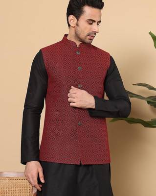 Black silk embroidered nehru jacket for mens 2