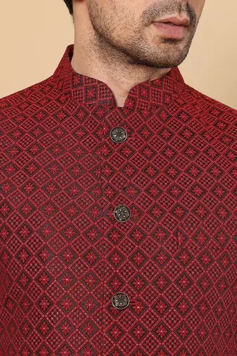 Black silk embroidered nehru jacket for mens