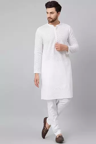 White silk embroidered pyjamas for mens