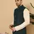 Green silk embroidered kurta pajama and nehru jacket for mens
