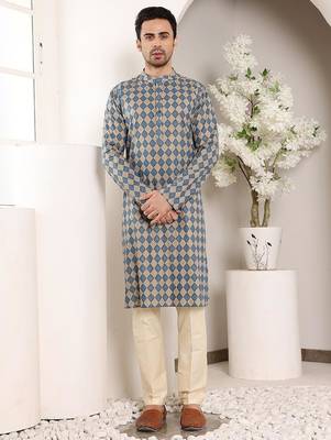 Multicolor cotton embroidered kurta pajama for mens 3