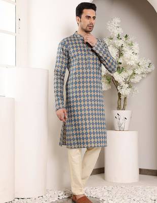 Multicolor cotton embroidered kurta pajama for mens 4