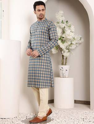 Multicolor cotton embroidered kurta pajama for mens 5