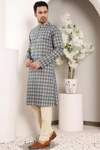 Multicolor cotton embroidered kurta pajama for mens