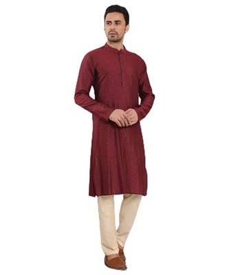 Red viscose embroidered kurta pajama for mens 1
