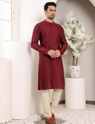 Red viscose embroidered kurta pajama for mens 3