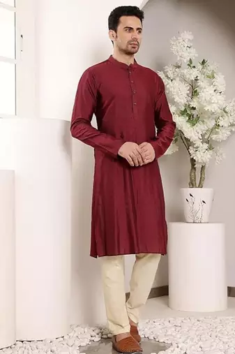Red viscose embroidered kurta pajama for mens