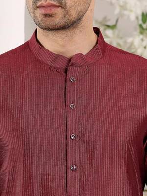 Red viscose embroidered kurta pajama for mens 4