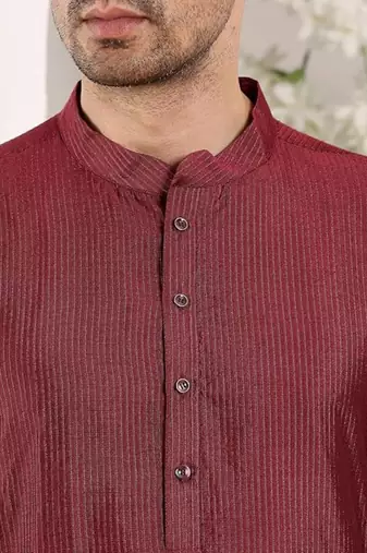 Red viscose embroidered kurta pajama for mens