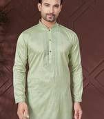 Light green pure silk with embroidery work kurta pyjama for mens wear
