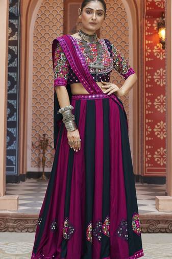 Eilara Women's Purple Embroidered Mirror Work Rayon Festival Lehenga Choli (Stitched)