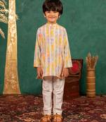 Boys multi-coloured ethnic kurta with white pant (set of 2)