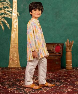 Boys multi-coloured ethnic kurta with white pant (set of 2) 2