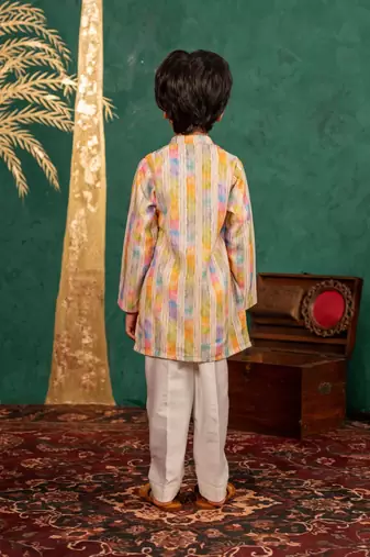Boys multi-coloured ethnic kurta with white pant (set of 2)