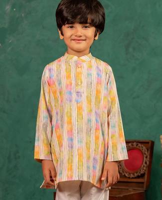 Boys multi-coloured ethnic kurta with white pant (set of 2) 5