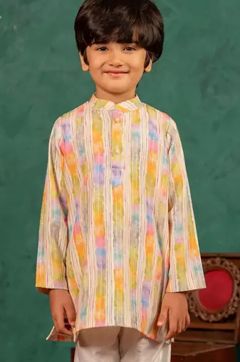Boys multi-coloured ethnic kurta with white pant (set of 2)