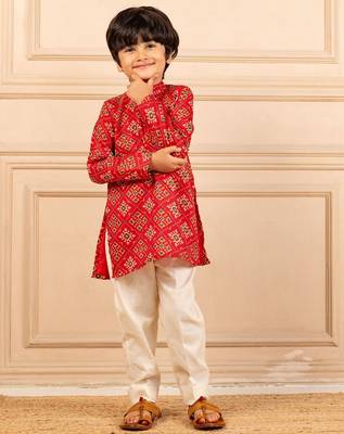 Boys digital patola print ethnic kurta with white pant (set of 2) 1